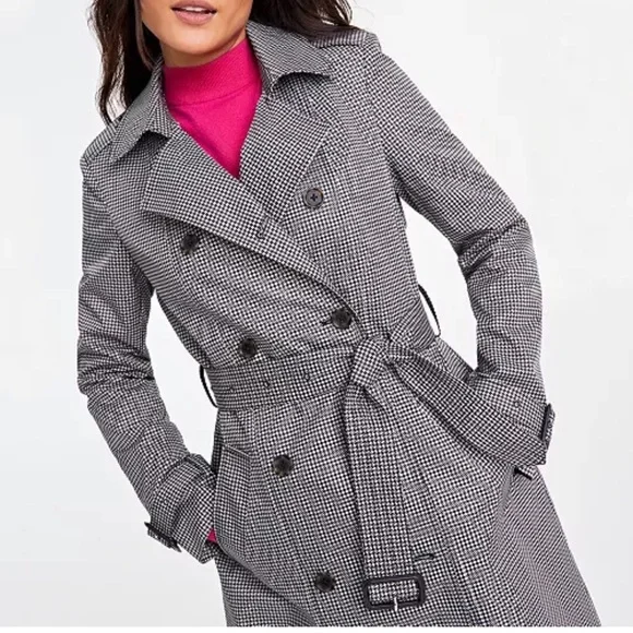 Macys On 34th Black & White Checkered Print Double Breasted Trench Coat - Picture 3 of 10